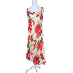 Floral Slip Dress Red Rose Roses Print Bias Cut Midi Cottagecore Summer S
